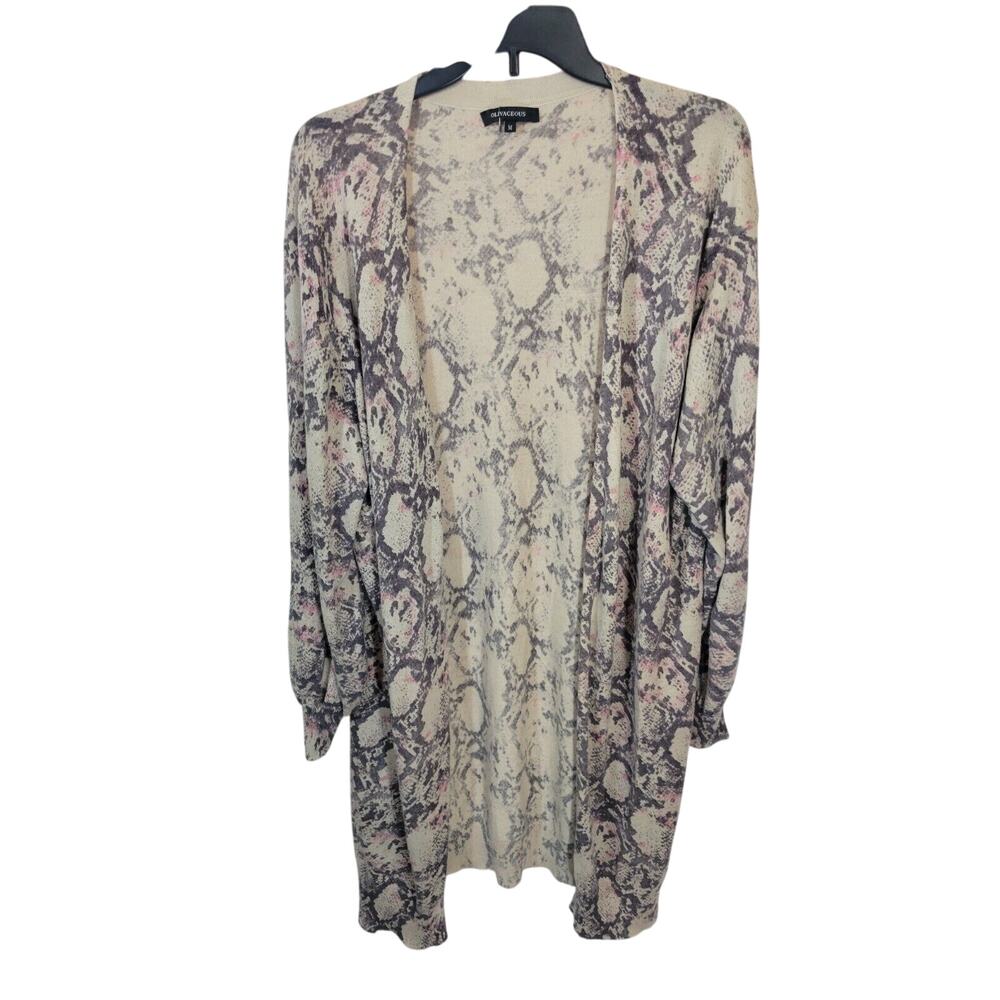 Olivaceous Tan Snakeskin Print Open Front Cardigan Sweater Women's Size Medium